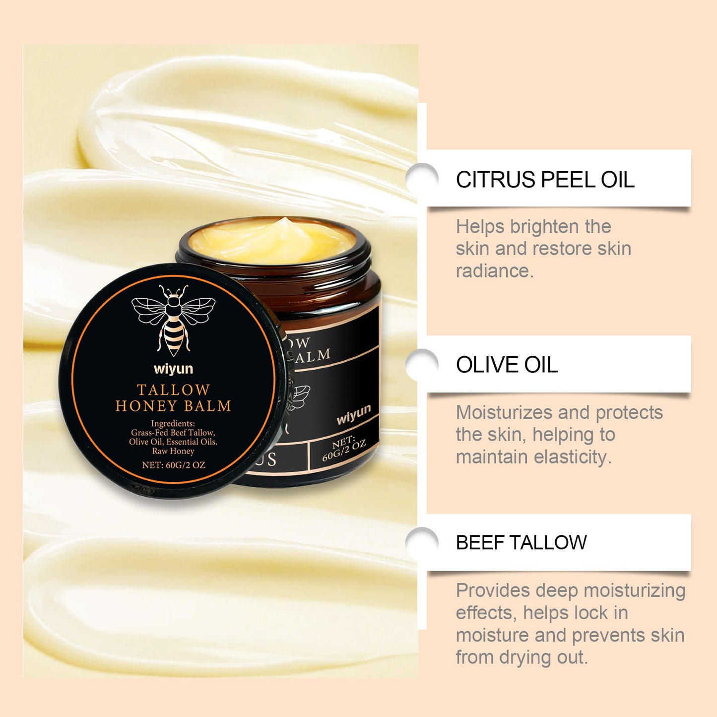Beef Tallow Balm Butter Honey Moisturizing Cream