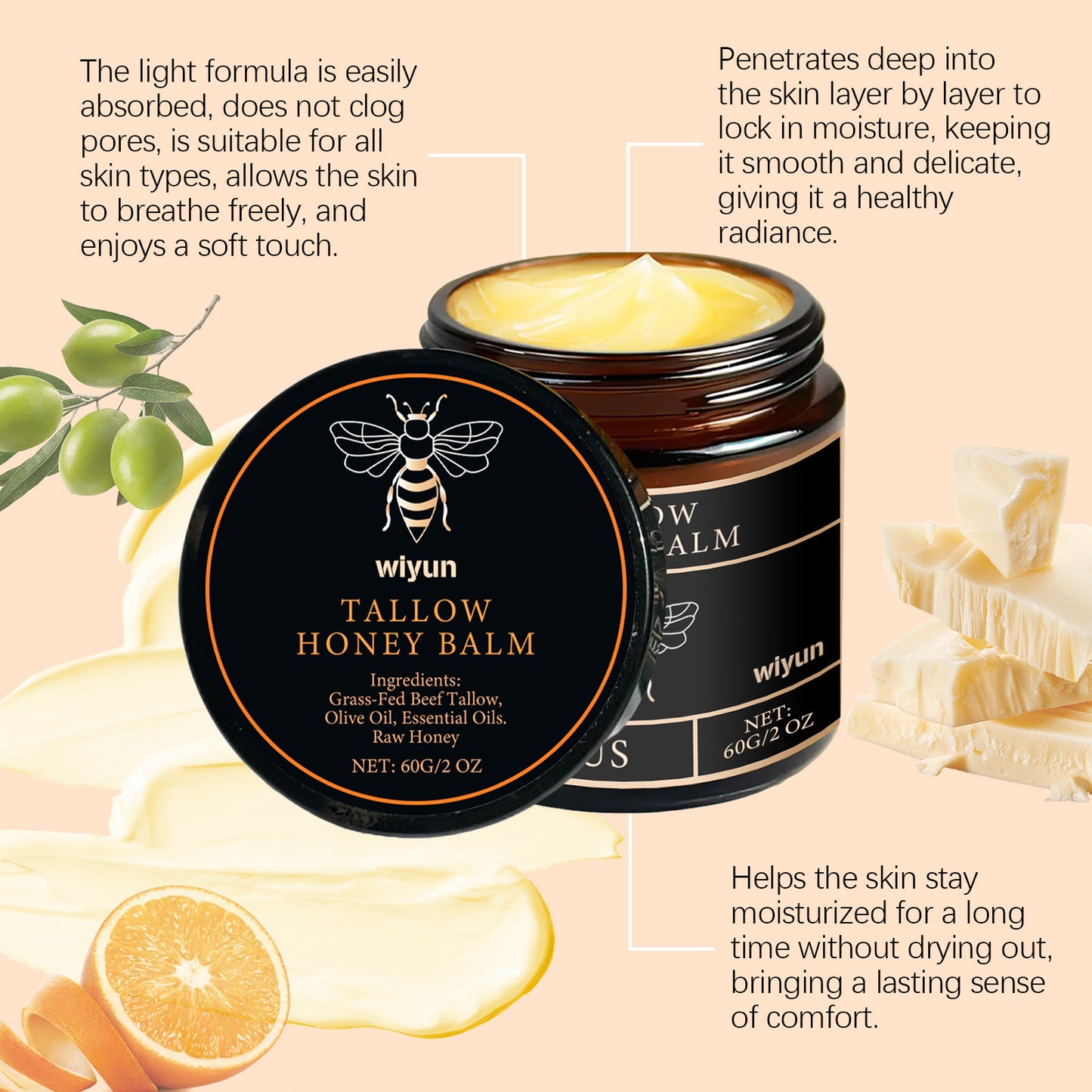 Beef Tallow Balm Butter Honey Moisturizing Cream